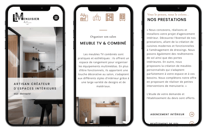 Visuel de la version mobile du site lm menuisier.